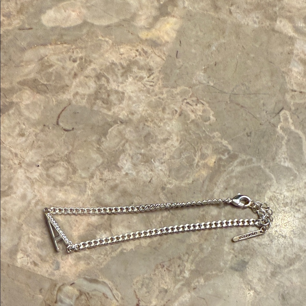 NWOT unwritten Silvertone initial A chain and charm bracelet with pave stones